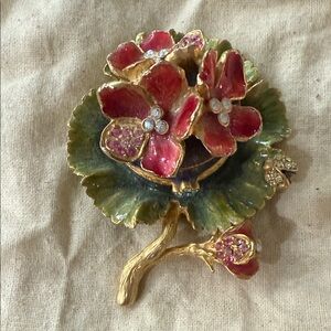 Official Jay Strongwater Floral Trinket Box with Pink and Green Accents